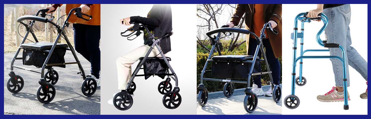 Rolling outdoor walker with fold up