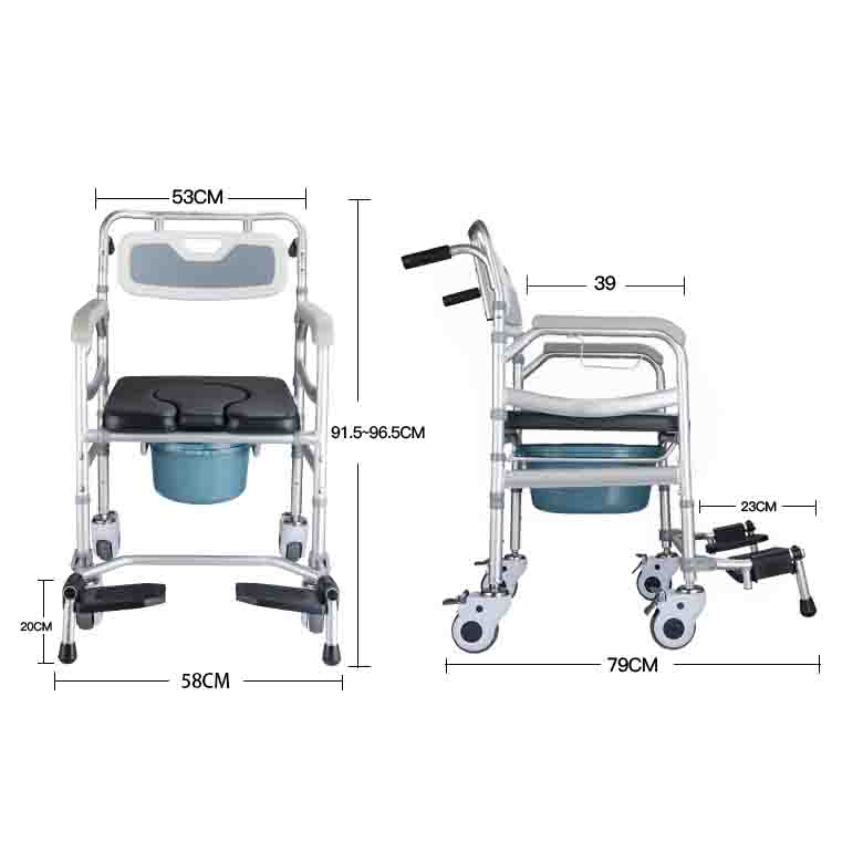 simplywalk aluminum folding commode chair with four wheels